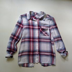 Stitch Fix 0+0 plaid‎ flannel split back button up shirt XSP